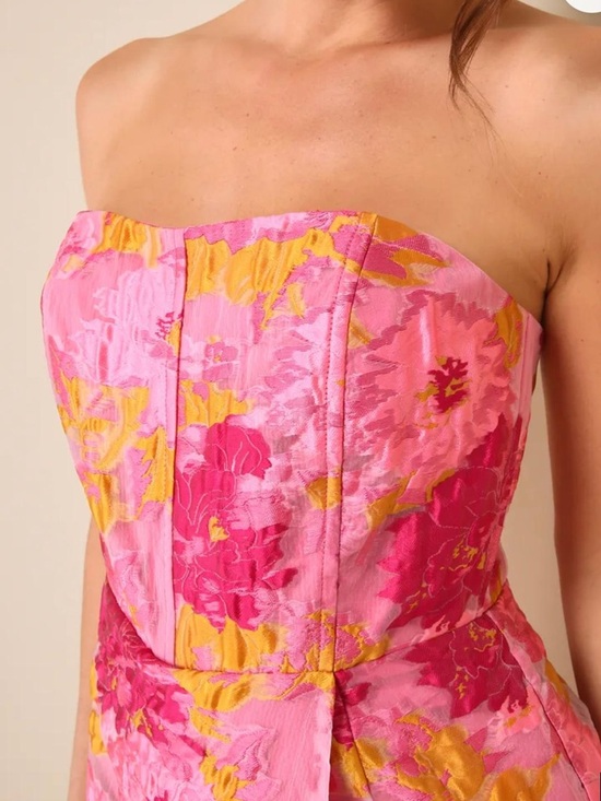 Lulu's Strapless Pink and Yellow Floral Mini Dress - Picture 4 of 5